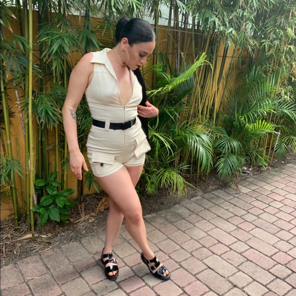 Cream Cargo Pocket Romper